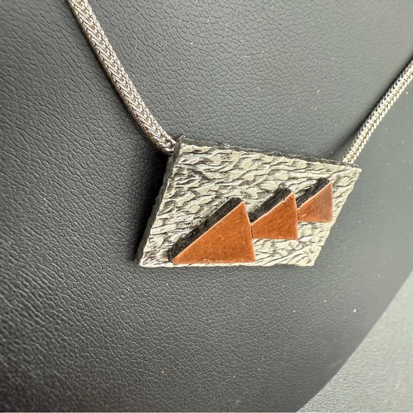 Three Sisters Mountain Metal Pendant Necklace in Copper Metal Geometric - Picture 3 of 14